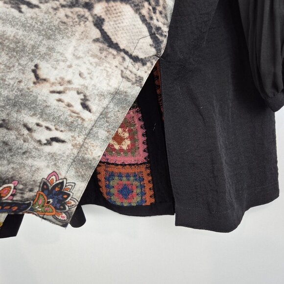 John Mark Womens M Black Button-Up Crochet Patchwork Tunic Blouse - Picture 13 of 14